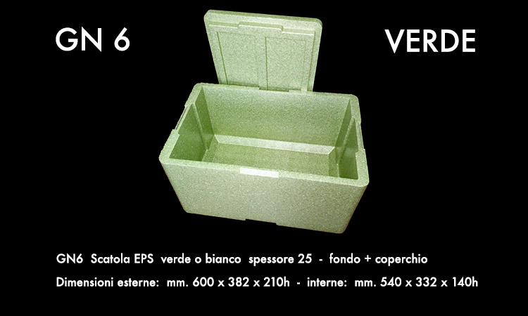scatola in polistirolo verde per alimenti modello GN6 verde
