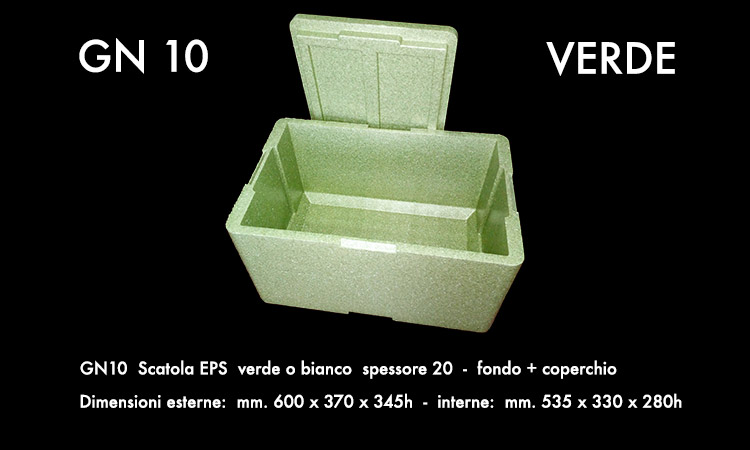 scatola in polistirolo verde per alimenti modello GN10 verde
