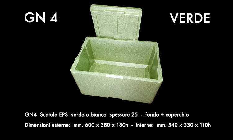 scatola in polistirolo verde per alimenti modello GN4 verde