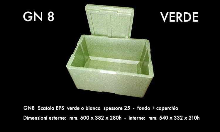 scatola in polistirolo verde per alimenti modello GN8 verde